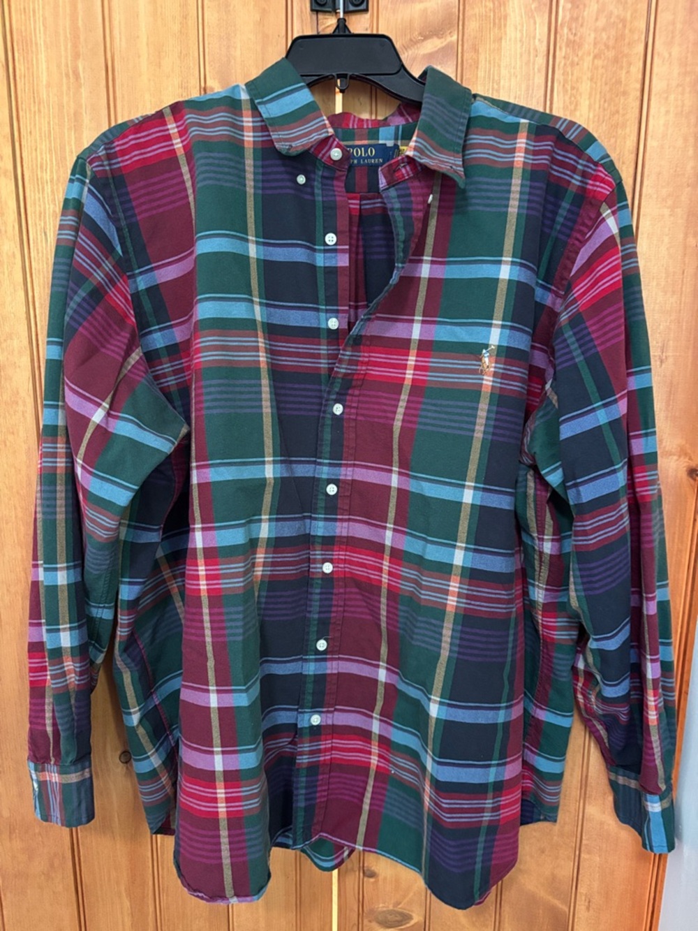 Polo by Ralph Lauren Men's Green & Burgundy Multicolor Plaid Button-Down Shirt